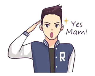 😌 Yes Ma'am! cartoon, salute, character, boy telegram sticker