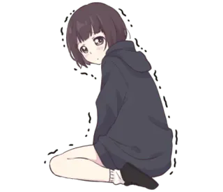 😖 Anime, Garota, Sentada, Moletom com capuz, Fofa, Kawaii telegram sticker