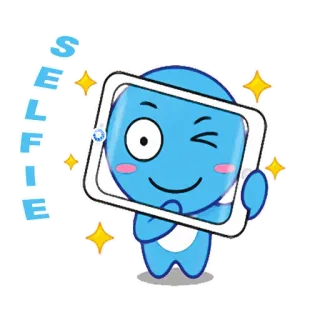 📱 SELFIE Selfie, Blu, Cartone animato, Carino, Occhiolino, Personaggio telegram sticker