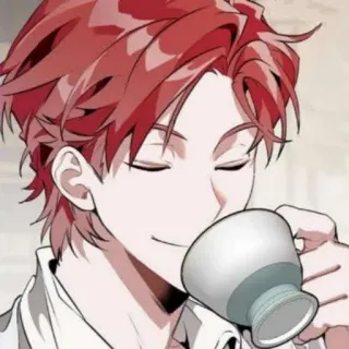 🇦🇱 anime, manga, manhwa, tea, smiling, red hair, male telegram sticker