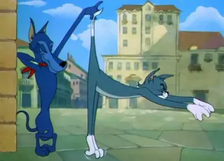 🍆 Tom and Jerry кот, мышь, мультфильм, растяжка, упражнение whatsapp sticker