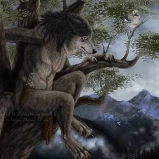 👿 loup-garou, arbre, anthro, fantaisie, loup, oiseau, folklore, créature mythique telegram sticker