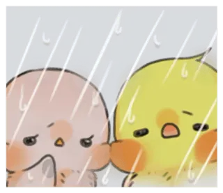 🙁 triste, pluie, oiseaux, dessin animé, mignon, tristesse, météo telegram sticker