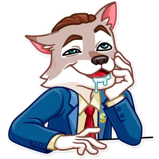 🤤 loup, affaires, dollar, costume, dessin animé, avidité telegram sticker