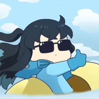 ☁️ anime, kacamata hitam, jempol ke atas, langit, kartun telegram sticker