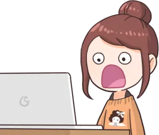 😧 Desenho animado, Chocada, Mulher, Laptop, Expressão, Surpresa telegram sticker