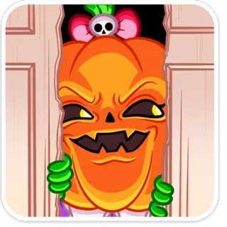 😈 zucca, halloween, spaventoso, cartone animato, mostro, porta, fiocco, teschio telegram sticker