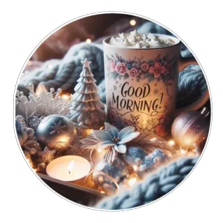 🕯️ Good Morning! buổi sáng, cà phê, kỳ nghỉ, giáng sinh, mùa đông, nến whatsapp sticker