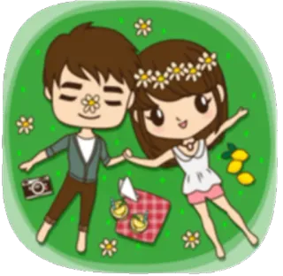 🌸 couple, picnic, flowers, cartoon, cute, love, relationship whatsapp sticker