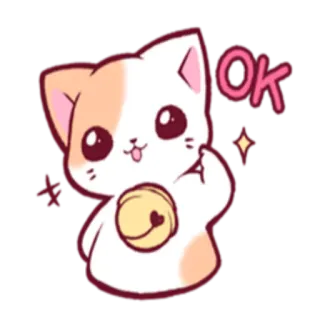 👌 OK Katze, ok, süß, Kätzchen, Tier, Glocke, kawaii whatsapp sticker