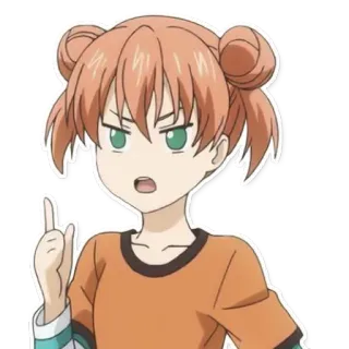 🤓 anime girl, orange hair, angry, pointing telegram sticker