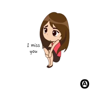 😔 I miss you te echo de menos, dibujos animados, chica, linda, triste telegram sticker