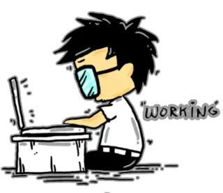 💻 WORKING trabalhando, laptop, desenho animado, pessoa, computador, escritório whatsapp sticker