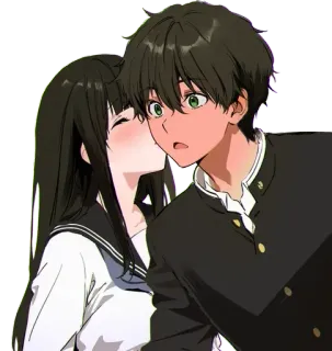 😘 Anime, Romance, Pareja, Uniforme escolar, Beso, Amor telegram sticker