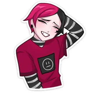 😁 Cartoon, Emo, Teenager, Rote Haare, Schwarzweiß, T-Shirt, Lächeln, Piercing whatsapp sticker