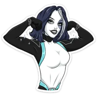 💪 Domino โดมิโน, มาร์เวล, การ์ตูน, ซูเปอร์ฮีโร่, ผู้หญิง, ผู้หญิง, เบ่งกล้าม telegram sticker