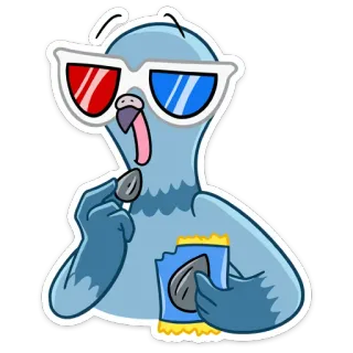 🍿 นกพิราบ, นก, แว่น 3 มิติ, ของว่าง, การ์ตูน, สติกเกอร์, สีน้ำเงิน telegram sticker