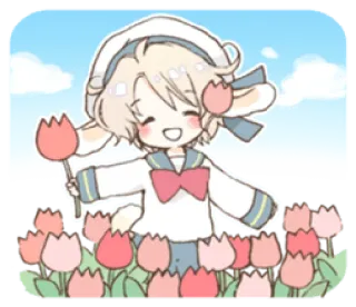 🌬 lindo, conejo, flores, tulipanes, kawaii, chibi whatsapp sticker