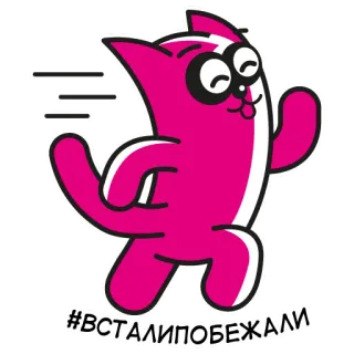 🏃 #ВСТАЛИПОБЕЖАЛИ การ์ตูน, แมว, วิ่ง, สีชมพู, น่ารัก, แฮชแท็ก telegram sticker