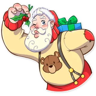 🐻 Santa Claus papai noel, natal, feriado, desenho animado, presente, azevinho whatsapp sticker