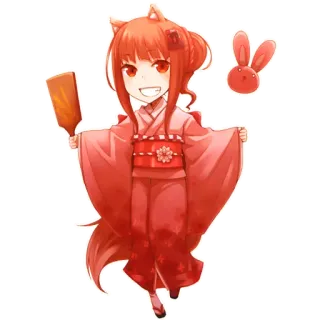 🎋 аниме девушка, кимоно, милая, лисьи ушки, веер, чиби telegram sticker