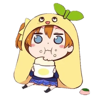 🍚 Dziewczyna anime, Postać z kreskówki, Słodkie, Naklejka, Chibi, Jeść, Przekąska whatsapp sticker