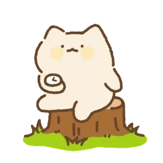 💬 cat, tree stump, cartoon, cute, animal, whimsical whatsapp sticker