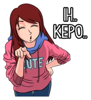 😙 IH.. KEPO.. Cartone animato, Donna, Indicare, Carino, Curioso, Felpa con cappuccio whatsapp sticker