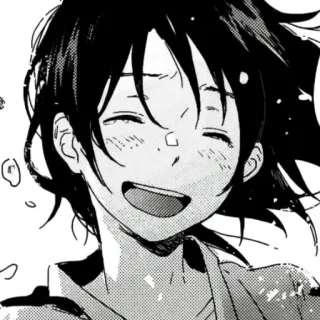 🌼 Anime, Manga, Charakter, Lächeln, Fröhlich, Kunst, Schwarzweiß telegram sticker