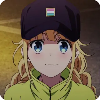🙂 fille anime, cheveux blonds, mignon, chapeau, style anime whatsapp sticker