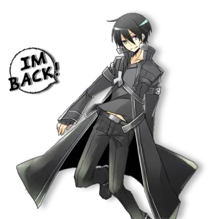 ✋ Kirito Sword Art Online I'M BACK! anime, sword art online, kirito, character, anime character, manga telegram sticker