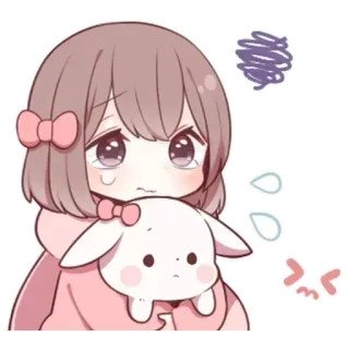 🌟 Anime, Dibujos animados, Lindo, Chica, Triste, Conejo telegram sticker