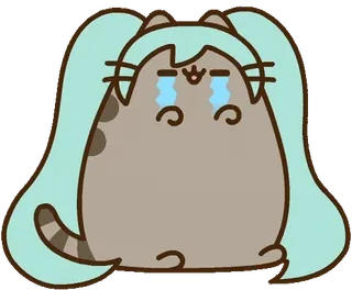 😭 Hatsune Miku pusheen, kot, hatsune miku, anime, płacz, smutny whatsapp sticker