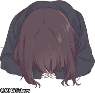 🙏 @MHStickers Anime, Garota, Curvando-se, Cabelo, Triste, Sticker telegram sticker