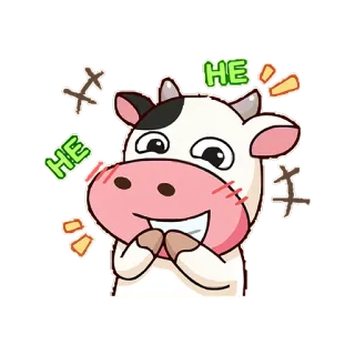 😀 牛牛 Krowa, Kreskówka, Zwierzę, Uroczy, Szczęśliwy, Kawaii telegram sticker