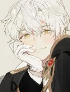 😍 anime, pelo blanco, guantes, sonriendo, retrato, hombre telegram sticker