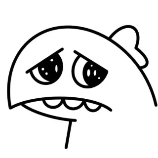 🥺 triste, mignon, monstre, dessin animé, expression, noir et blanc whatsapp sticker