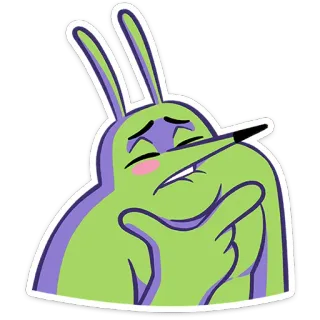 🤔 Cartoon, Konijn, Denken, Expressie, Schattig, Groen, Paars telegram sticker
