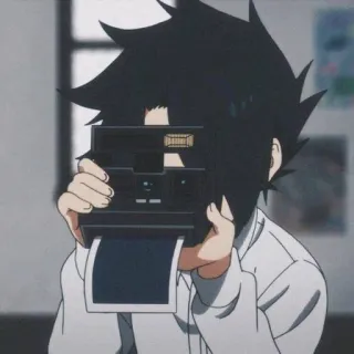 ✨ Ray The Promised Neverland アニメ, カメラ, ポラロイド, 写真, 少年, ポートレート telegram sticker