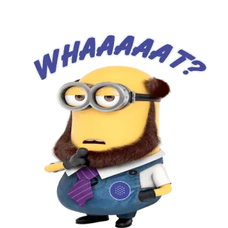 👉 Minion Despicable Me WHAAAAAAT? มินเนี่ยน, มิสเตอร์แสบ ร้ายเกินพิกัด, สับสน, ตลก, การ์ตูน, คำถาม, ขำขัน telegram sticker