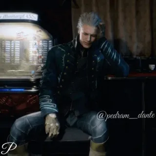 🗡 Vergil Devil May Cry video game, demon, swordsman, anime, seated telegram sticker