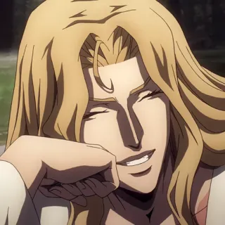 ⛓ Alucard Castlevania аниме, вампир, улыбающийся, длинные волосы, блондин telegram sticker