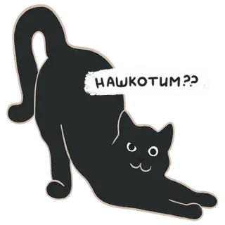 😏 НАШКОТИМ?? cat, animal, sticker, black cat, stretching, question whatsapp sticker