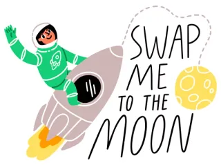 🚀 SWAP ME TO THE MOON astronauta, cohete, luna, espacio, intercambio, dibujos animados telegram sticker