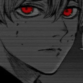 ⬛ 动漫, 漫画, 红眼, 黑暗, 灰度 telegram sticker