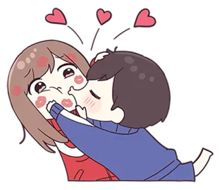 🌟 Desenho animado, Amor, Corações, Casal, Beijo telegram sticker