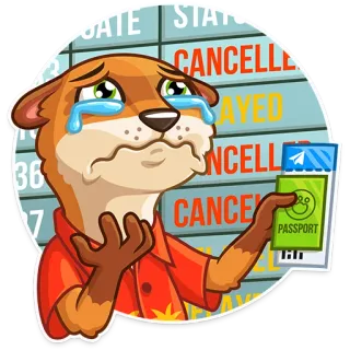 😭 Loutre, Passeport, Vol annulé, Voyage, Triste, Aéroport, Dessin animé telegram sticker