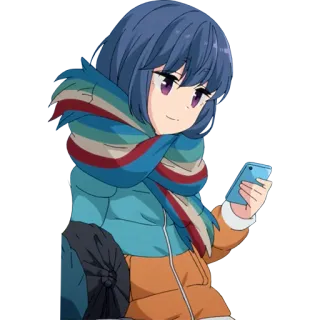 🙂 动漫女孩, 围巾, 蓝发, 手机, 卡通 telegram sticker