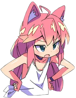 😒 Аниме, Девушка-кошка, Милый, Злой, Розовые волосы, Недовольный telegram sticker