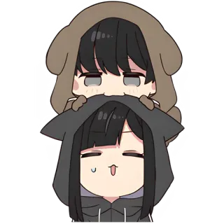 🫣 Chibi, Słodki, Kreskówka, Anime, Dziewczyna, Pies, Bluza z kapturem, Kot whatsapp sticker